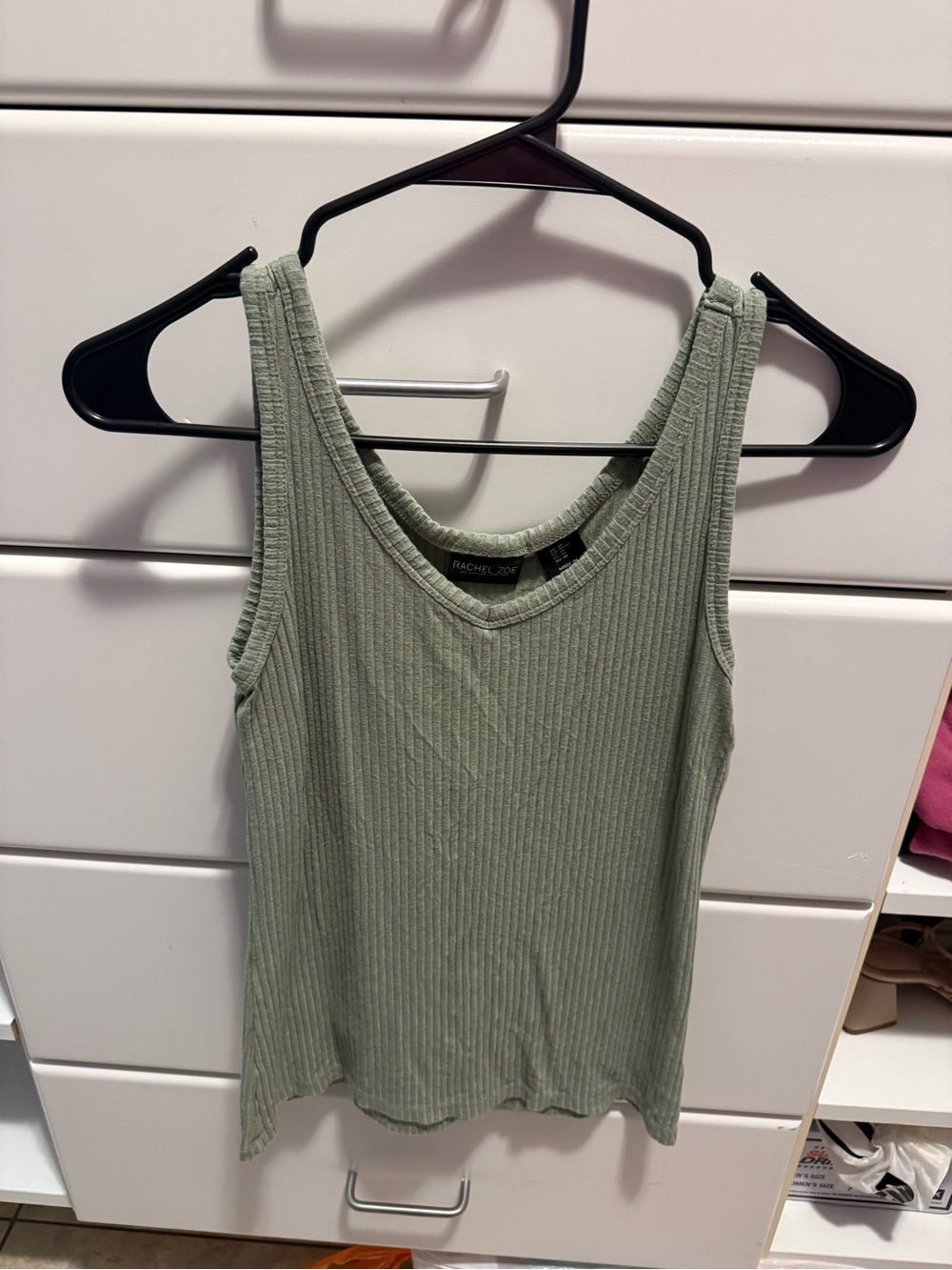 Rachel Zoe Ribbed V-Neck Tank Top in Sage Green